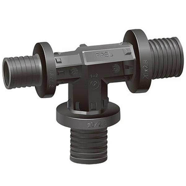 Тройник VARMEGA Slide-fit переходной, 25×20×20, аксиальный, PPSU, VM50513