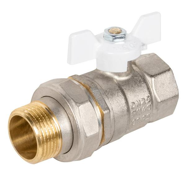 Кран шаровой латунный LD Pride 47.25.В-ГШ.Б (White) Ду 25 Ру 40 вн-американка, (бабочка)