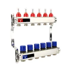 Изображение товара Группа коллекторная с расх. VARMEGA VM15106 ВР 1", под 130 насос, на 6 конт. 3/4" EK, нерж. сталь