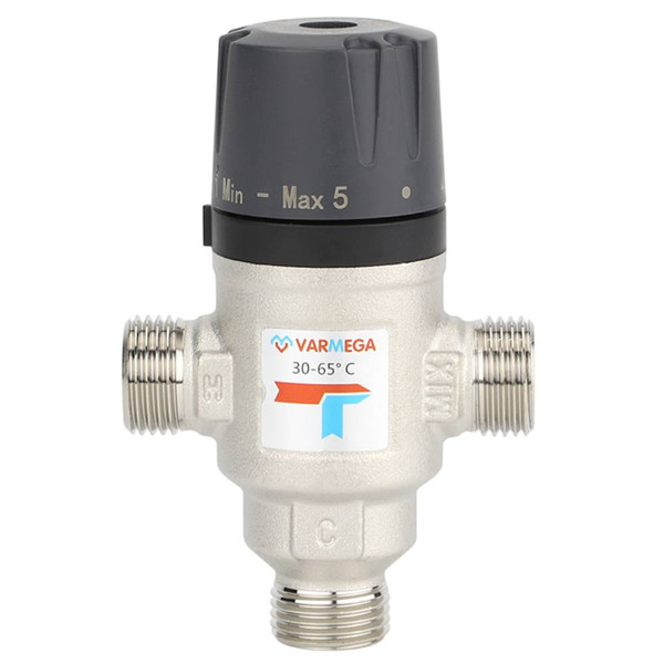 Клапан термосмесительный VARMEGA НР 3/4", 30-65гр.С, Kvs 1.6, боковое смешение, VM17202