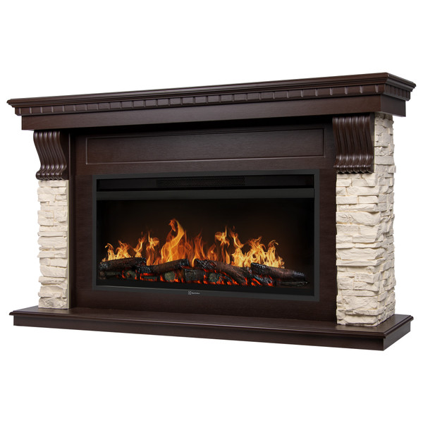 Каминокомплект: Очаг Electrolux EFP/P-4220LS, портал Michigan 42 камень молочный, шпон темный дуб