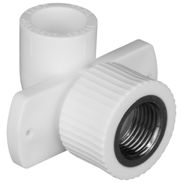 Угольник TEBO бел. PP-R комб. 20х1/2" ВР с креплен. для гипсокартона (10/60), арт. 030031401