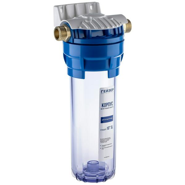 Корпус фильтра SL10, наружняя резьба 3/4", прозрачный корпус, для холодной воды, Гейзер (50534)
