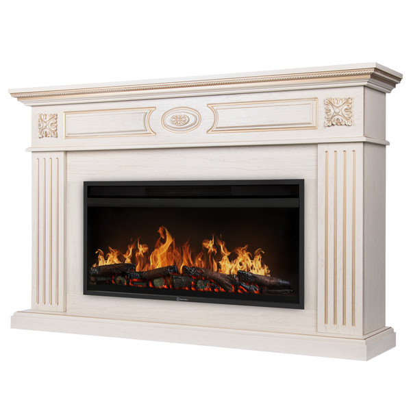 Каминокомплект: Очаг Electrolux EFP/P-3620LS, портал Siena 42/40/36, сл. кость с зол. патиной