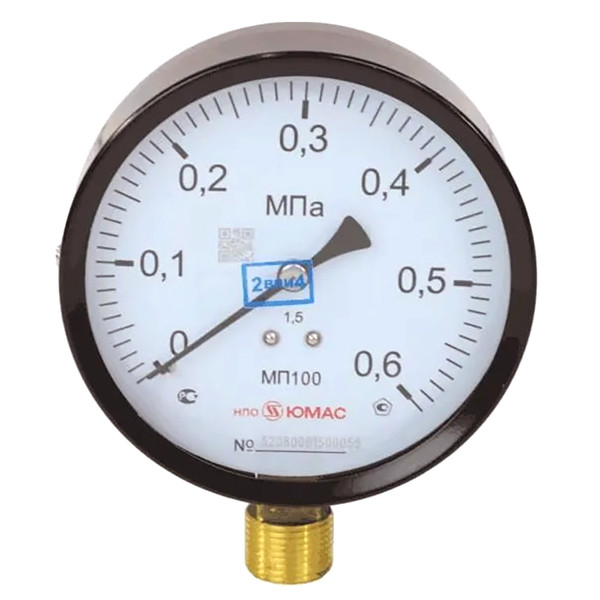 Манометр ЮМАС МП100 радиальный Дк100мм 0-1,0 МПа кл.1,5 G1/2"
