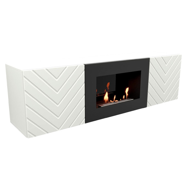 Каминокомплект:Тумба с биокамином Firelight BFP/P-1400V белая+набор керамических дров ель