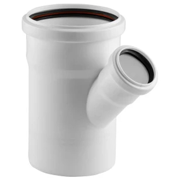 Тройник канализационный бесшумный ПП 110* 50*45гр.С мм с раструбом белый (уп.50 шт) РТП