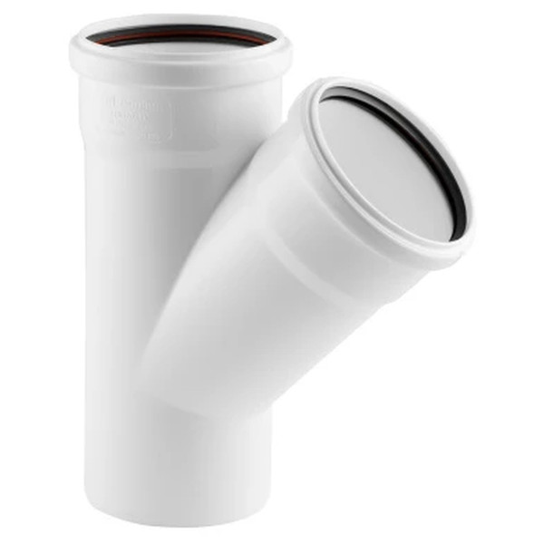 Тройник канализационный бесшумный ПП 110*110*45гр.С мм с раструбом белый (уп.25 шт) РТП