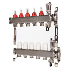 Изображение товара Коллектор Royal Thermo нерж. в сборе с расходомерами 1" ВР-3/4" НР с автомат. воздухоотвод-ми 5 вых.