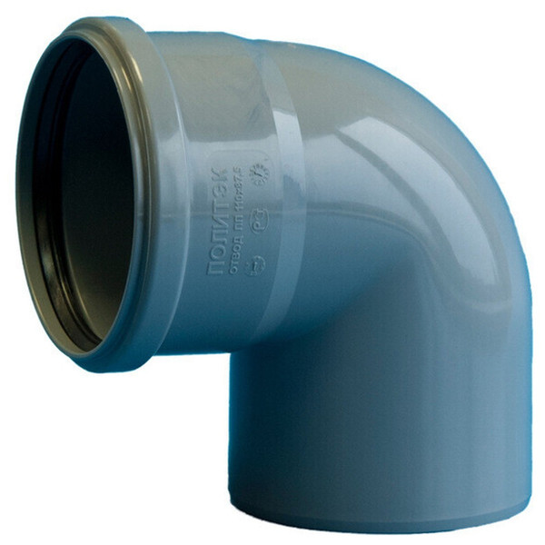 Отвод канализационный ПП 110*87гр.С мм с выходом 50 мм прямой с раструбом серый (уп.35 шт)