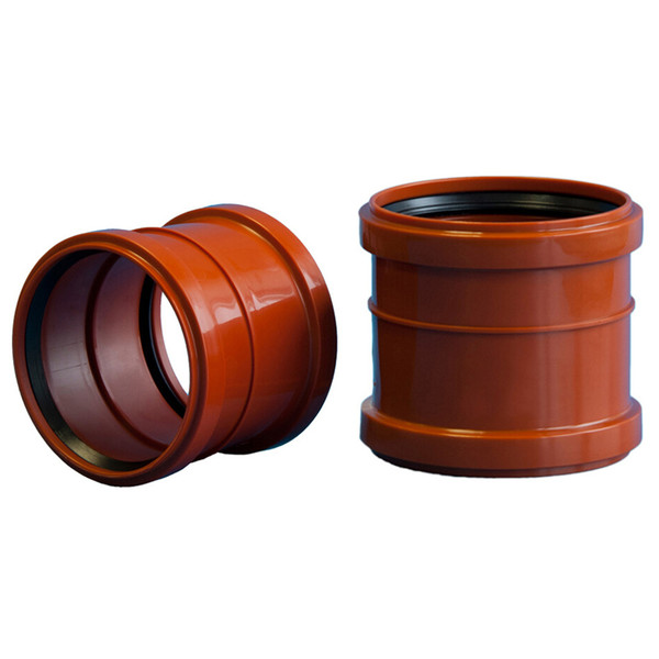 Муфта канализационная НПВХ 200 мм с раструбом рыжая (наружная)