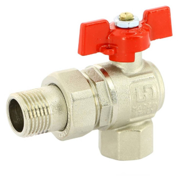 Кран угловой Uni-Fitt шаровой НВ 1" с разъемным соединением, полнопроходной, бабочка