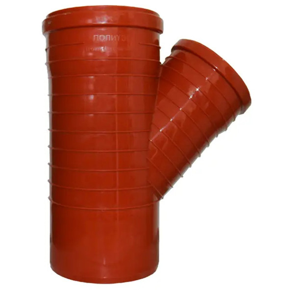 Тройник канализационный НПВХ 200*200*45гр.С мм с раструбом рыжий (наружный)