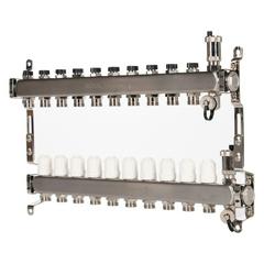 Изображение товара Коллектор Royal Thermo нерж. в сборе универсальный 1" ВР-3/4" НР с автомат. воздухоотвод-ми 10 вых.