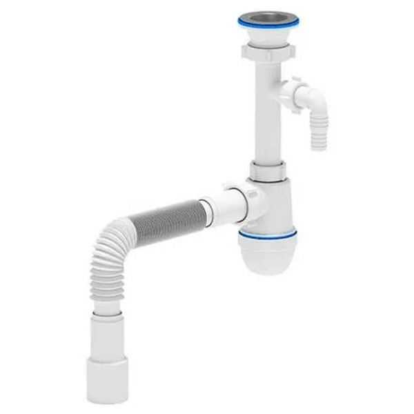 Сифон АНИ пласт д/умыв-ка/мойки бутылочный 1 1/2"x40 с гофрой 40х40/50 с отводом D-70мм C0315