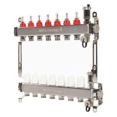 Изображение товара Коллектор Royal Thermo нерж. в сборе с расходомерами 1" ВР-3/4" НР с автомат. воздухоотвод-ми 7 вых.