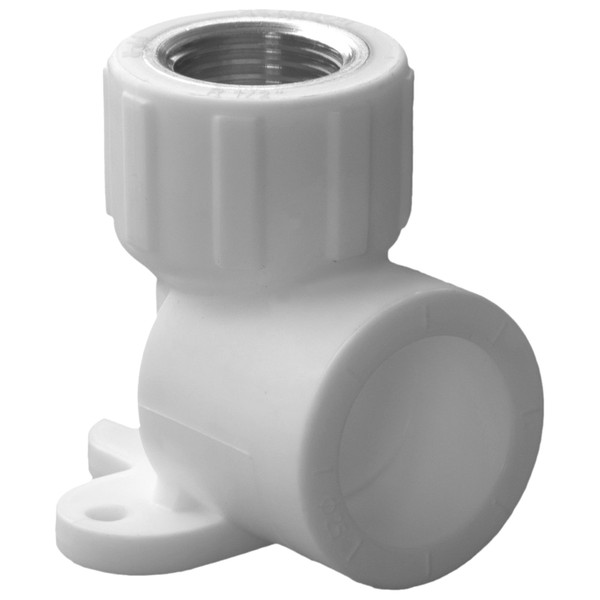 Угольник комбинированный полипропиленовый PPRC ВР 25х3/4" Политэк с креплением ВР, белый (уп. 50 шт)