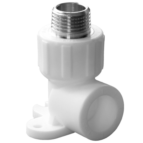 Угольник комбинированный полипропиленовый PPRC НР 20х1/2" с креплением наружная резьба, белый