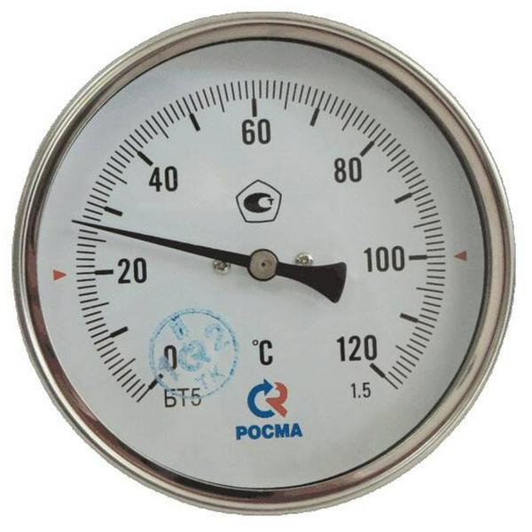 Термометр Росма биметаллический осевой Дк100 120С L-64мм G1/2" БТ-51.211 00000002545