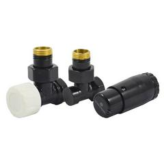 Изображение товара Комплект подключения SCHLOSSER STANDARD MINI 1/2" угловой, Ral 9005, с термоголовкой MINI М30х1,5