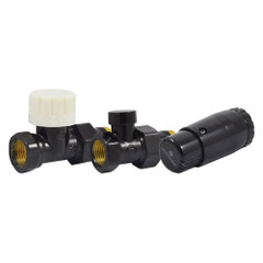 Изображение товара Комплект подключения SCHLOSSER STANDARD MINI 1/2" прямой, Ral 9005, с термоголовкой MINI М30х1,5
