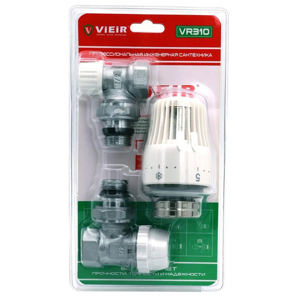 Комплект VIEIR радиаторный угловой (клапан термостат. клапан запорный,термоловка) 1/2" VR310 (25/1)