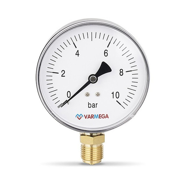 Манометр VARMEGA радиальный 100 мм, 10 бар, 1/2", VMMT10-101004