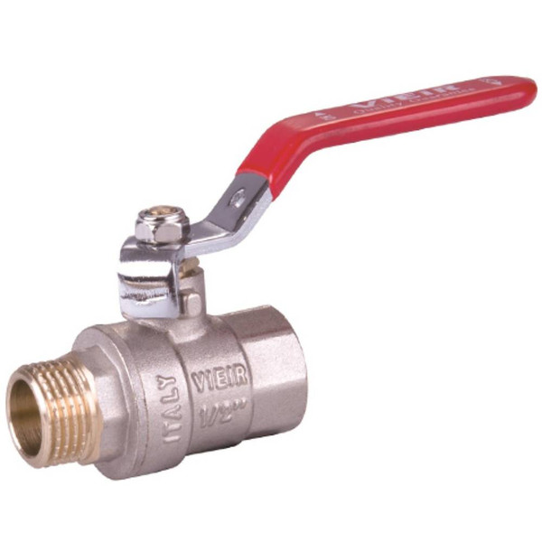 Кран VIEIR шаровый 11/4" ВН, красная ручка, никель (36/6) VR202-04