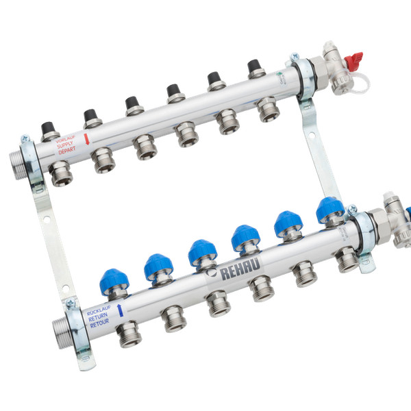 Коллектор REHAU распределительный HKV 1"х3/4"ЕК 8 вых. нерж. сталь без расходомеров