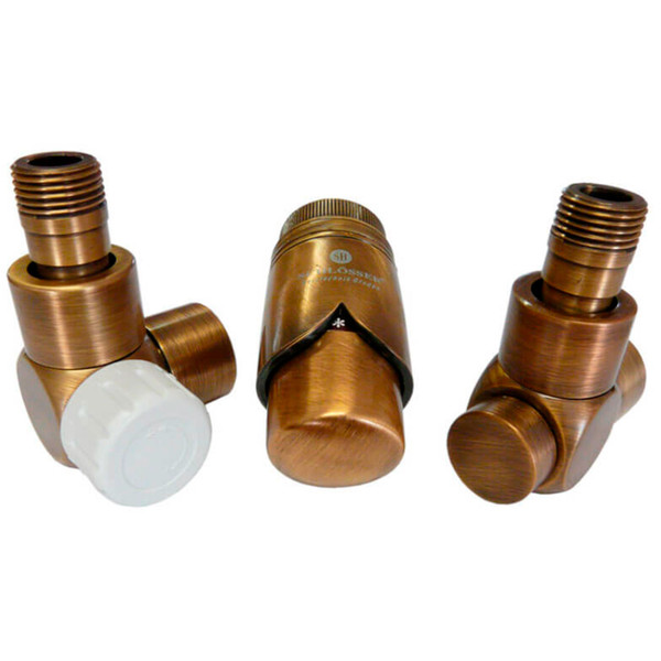 Комплект термостатический SCHLOSSER 1/2 трёхосевой, левый, для пластика, латунь антик