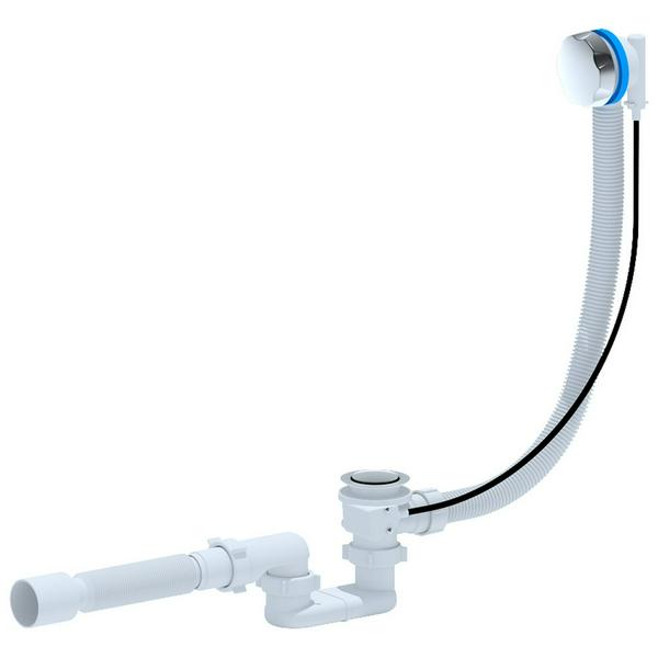 Сифон для ванны "АНИ" с гибкой трубой 1 1/2х40/50, нержавеющий выпуск полуавтомат (EM601) (Россия)