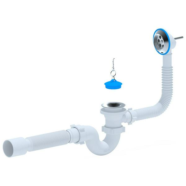 Сифон для ванны "АНИ" с переливом 1 1/2-40, нержавеющий выпуск (Е155) (Россия)