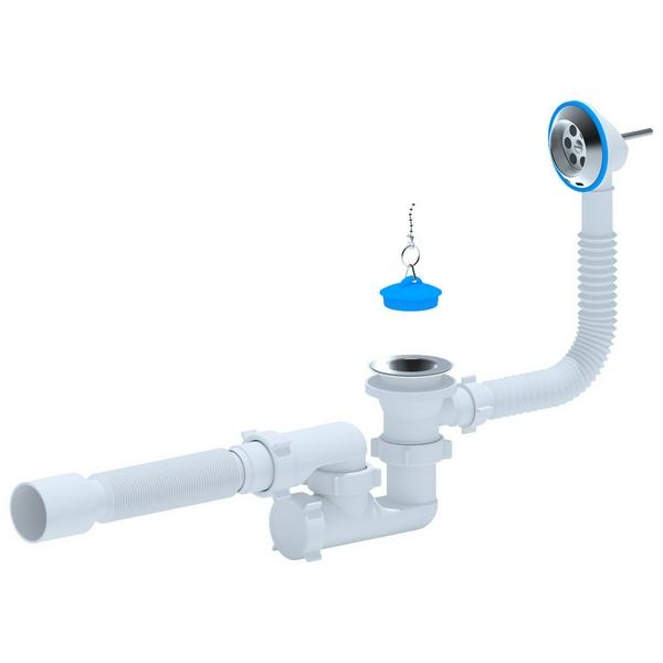 Сифон для ванны "АНИ" с переливом 1 1/2-40, нержавеющий выпуск (Е255) (Россия)