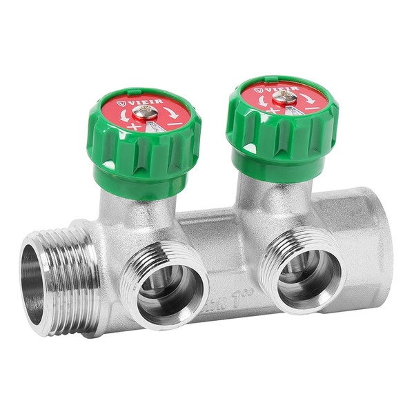 Коллектор VIEIR латунный с регулирующими вентилями 1"x3/4"- 2 вых. VR526-2