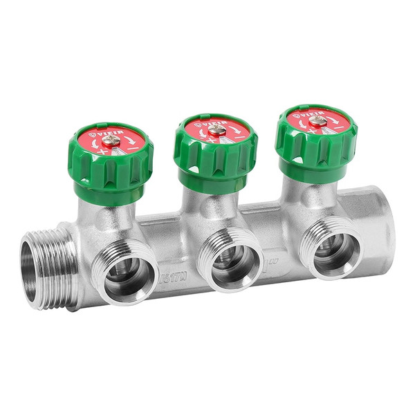 Коллектор VIEIR латунный с регулирующими вентилями 1"x3/4"- 3 вых. VR526-3