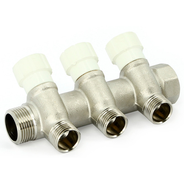 Коллектор Uni-Fitt НВ 1"х2 вых 1/2" 40 мм с вентилями, никелированный