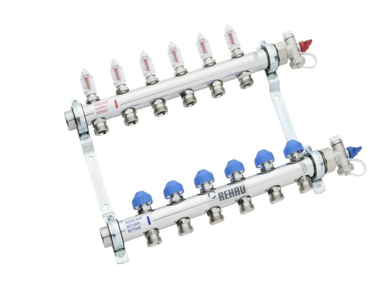 Коллектор REHAU распределительный HKV-D 1"х3/4"ЕК 5 вых. нерж. сталь с расходомерами
