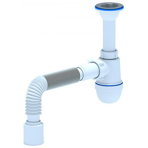 Сифон для мойки бутылочный "АНИ" с гибкой трубой 1 1/2х40/50, нержавеющий выпуск (С0510) (Россия)