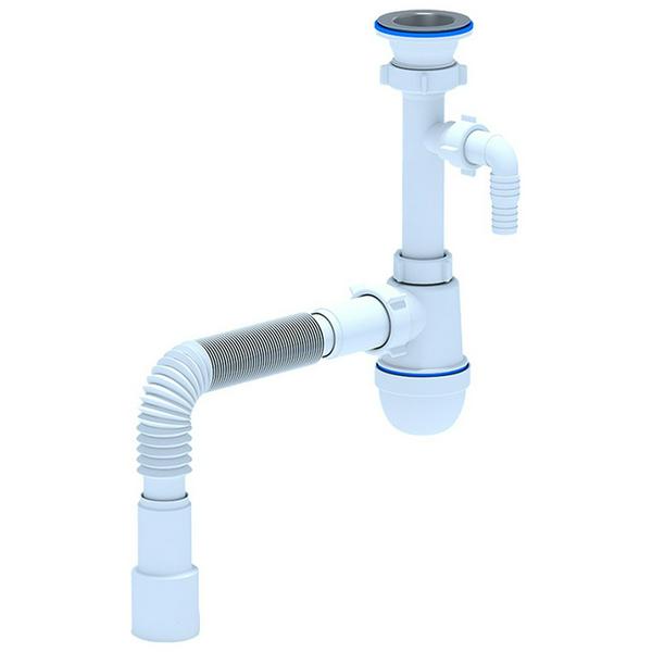 Сифон для мойки бутылочный "АНИ" с отводом для стиральной машины 11/2-40х40/50, нерж. выпуск (С0315)