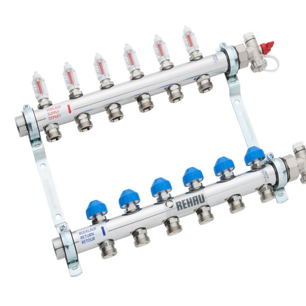 Коллектор REHAU распределительный HKV-D 1"х3/4"ЕК 7 вых. нерж. сталь с расходомерами