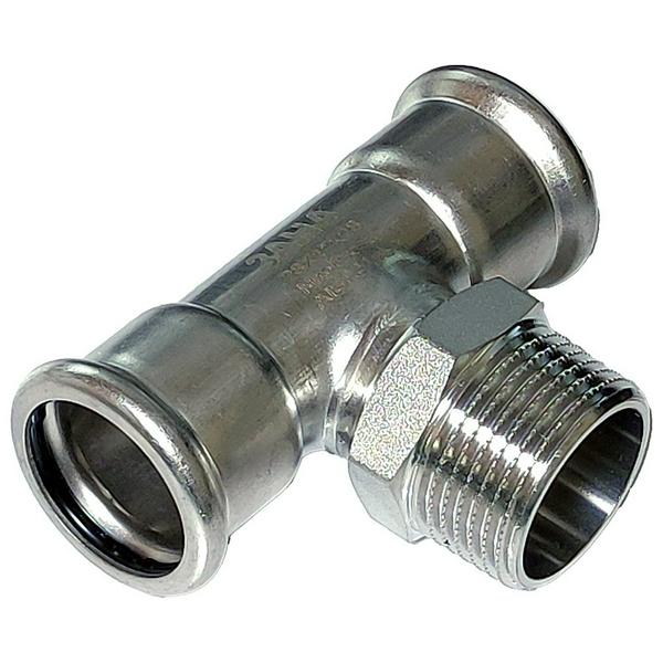 Тройник-пресс для нержавеющих труб Sanha NiroPress 316L ВПр-НР-ВПр, 22×R1/2x22