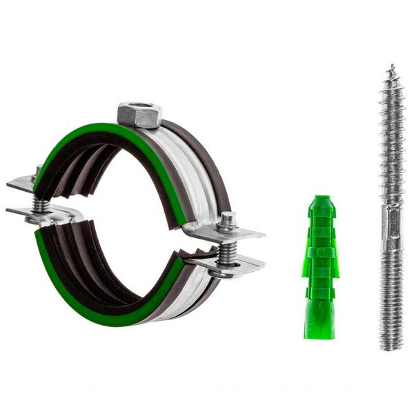 Хомут сантехнический 72-78 мм (2.1/2") металлический, М10 со шпилькой, дюбелем (МАЙЕР)