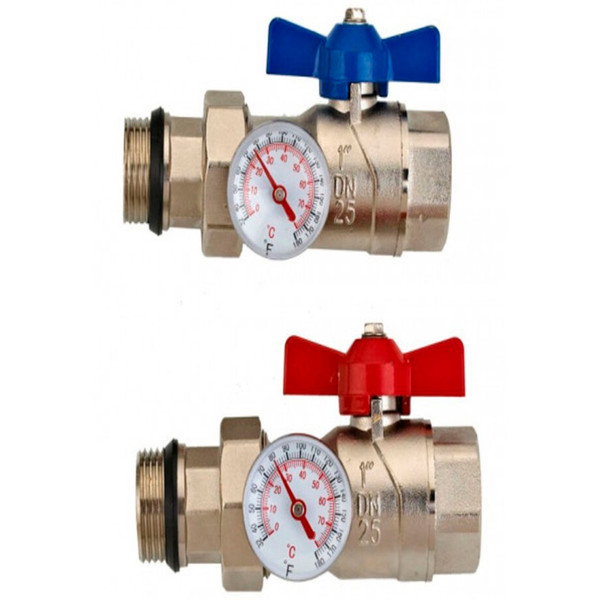 Комплект шаровых кранов Wester 1 " с накидной гайкой и термометрами v2 (2)