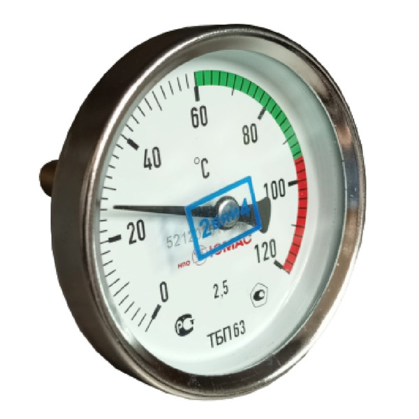 Термометр биметаллический осевой Дк63 L-50мм G1/2" 120C