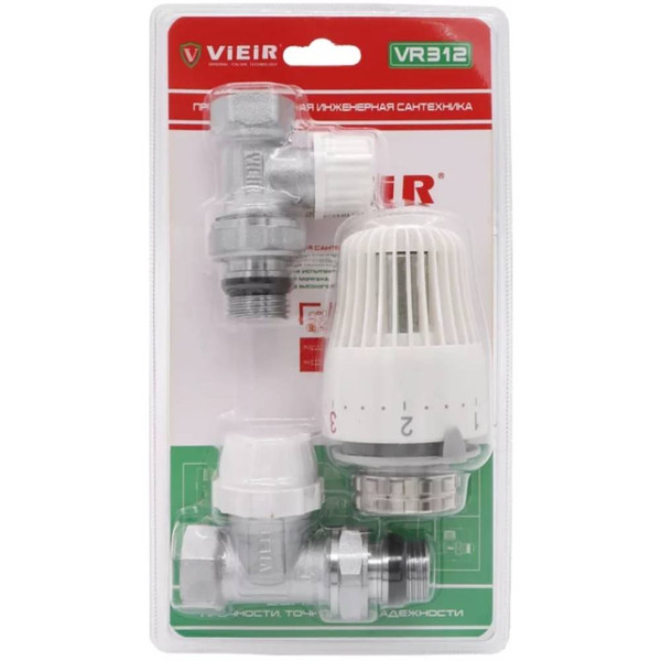 Комплект VIEIR радиаторный прямой (клапан термостат. клапан запорный,термоловка) 3/4" VR313 (25/1)