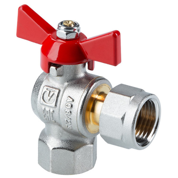 Кран шаровый угловой с накидной гайкой "бабочка" ВВ ВН ВН 1/2" (Valtec VT.266) уп 8 шт