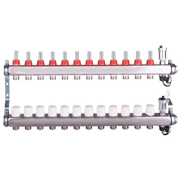 Группа коллект. AQUALINK с расходомерами, сливным краном и автомат. возд-ком, нерж. сталь 1"х12х3/4"