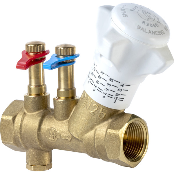 Клапан балансировочный Giacomini R206B ручной DN20 (3/4") ВВ, Kvs-5.5м3/ч, со штуцерами и дренажём