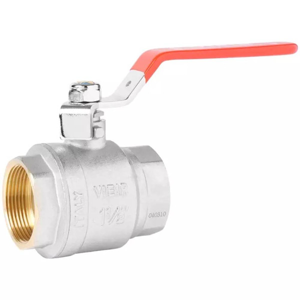 Кран VIEIR шаровый 1/2" ВВ, красная ручка, никель (112/14) VR200-01