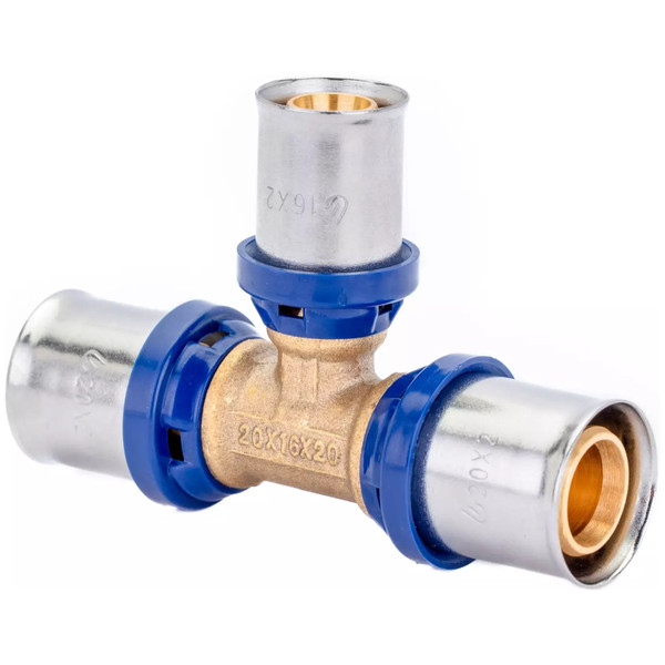 Тройник пресс для металлопластиковых труб Usystems MLC Plus редукционный латунный 26-20-20